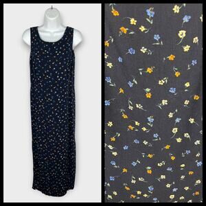 90s Spago Navy Maxi Sleeveless Ditsy Florals Mini Floral Print Dress Size 8 S/M